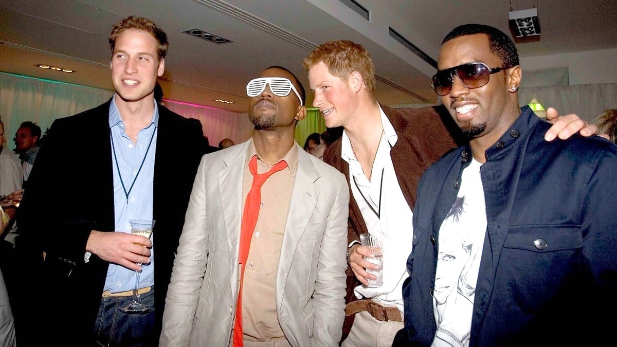 Prince William and Prince Harry meet P Diddy and Kanye West at the after concert party the Princes hosted to thank all who took part in the 'Concert for Diana' at Wembley Stadium, July 1, 2007 in London, England