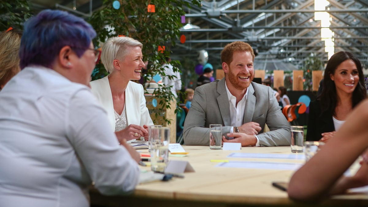 DUBLIN, IRELAND - JULY 11: Harry, Duke of Sussex and Meghan, Duchess of Sussex (R) visit the Dogpatch startup hub in Dublin on the final day of their trip to Ireland on July 11, 2018 in Dublin, Ireland. 