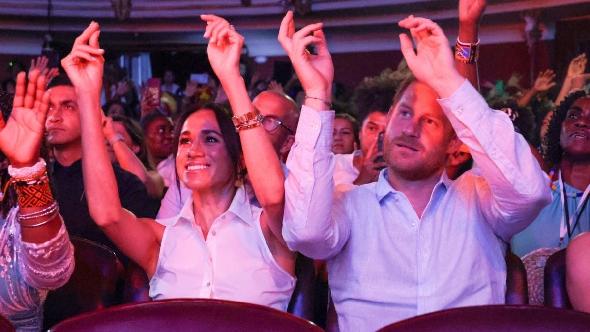 Meghan, Duchess of Sussex and Prince Harry, Duke of Sussex attend the Afro-Descendant Women and Power: Voice of Equity at the Teatro Municipal on August 18, 2024 in Cali, Colombia. 