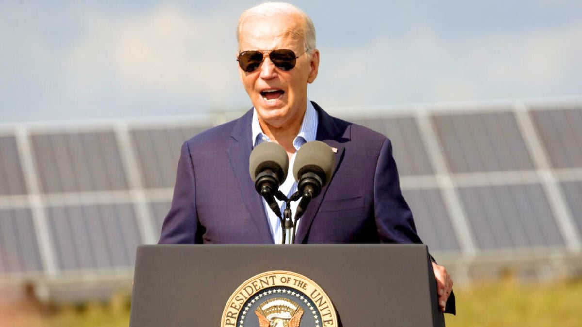 President Joe Biden speaks to guests during an event at the Vernon Electric Cooperative on September 05, 2024 in Westby, Wisconsin. The visit marked the first-ever presidential visit to the rural Wisconsin community with a population of less than 2,500 people