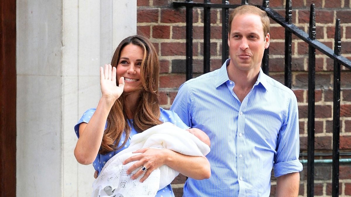 Catherine, Duchess of Cambridge and Prince William, Duke of Cambridge depart The Lindo Wing with their newborn son at St Mary's Hospital on July 23, 2013 in London, England.