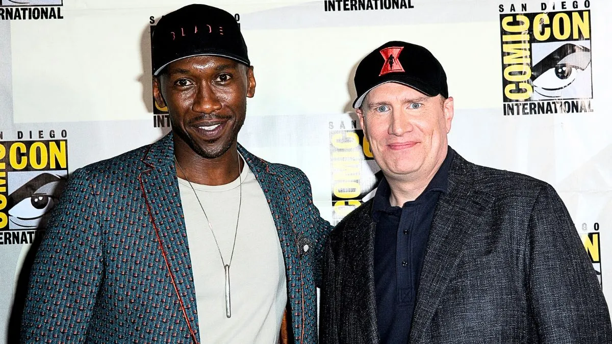 Mahershala Ali and Kevin Feige attend Marvel Studios Panel during 2019 Comic-Con International at San Diego Convention Center on July 20, 2019 in San Diego, California.