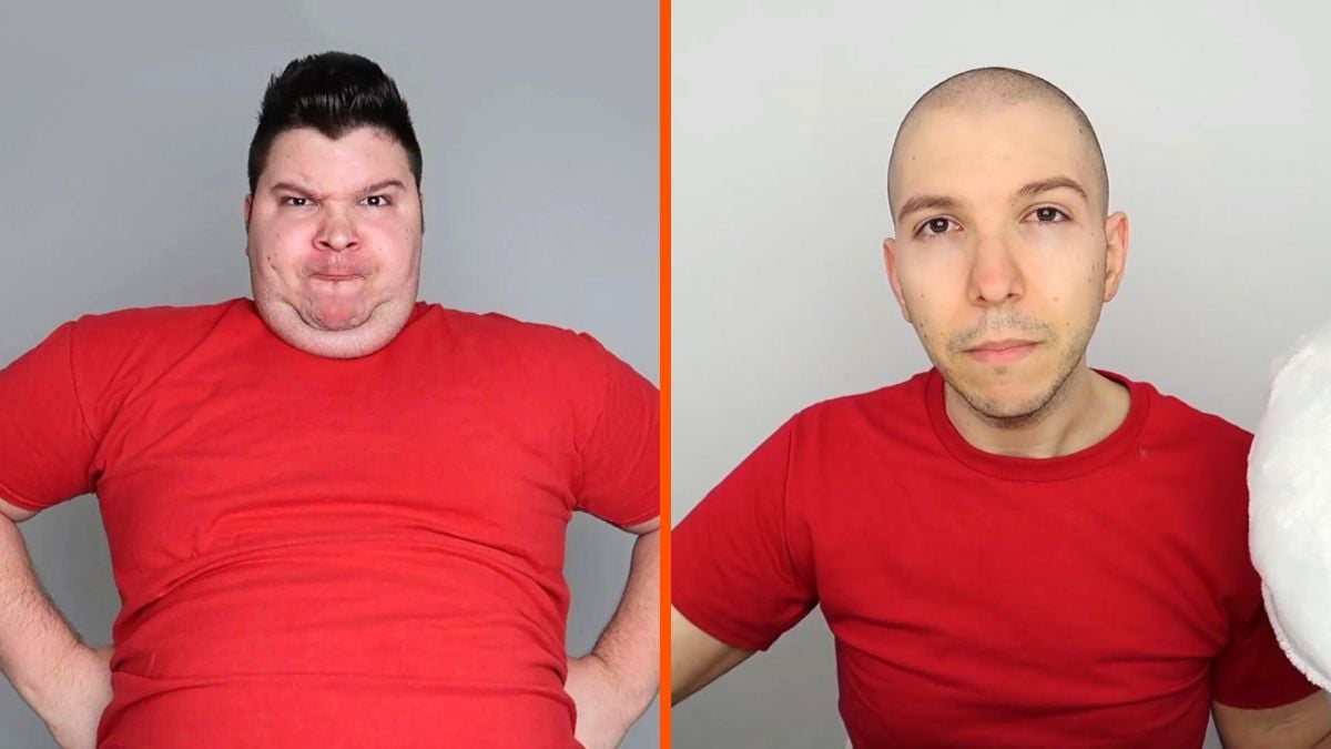 Nicholas Perry, known as Nikocado Avocado, in a before and after comparison image of his weight loss