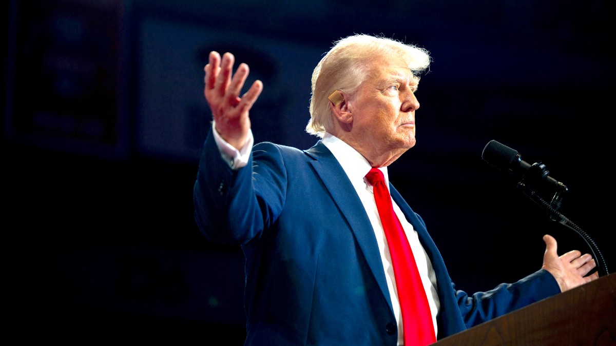 President Donald Trump arrives at his campaign rally at the Bojangles Coliseum