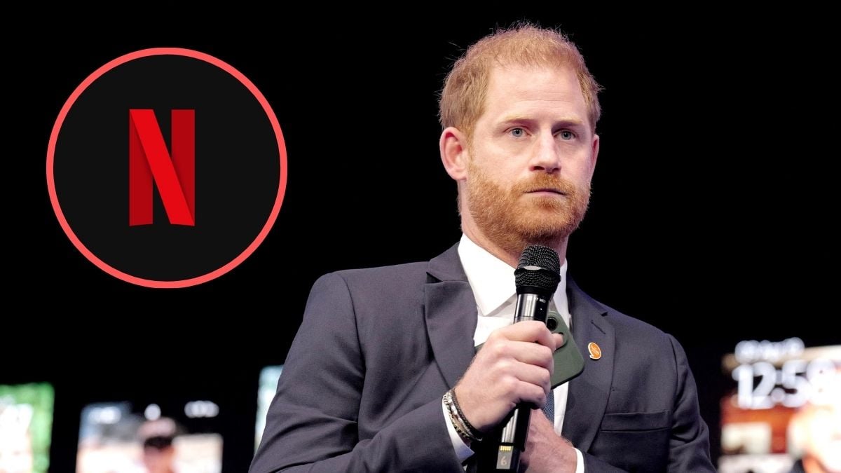 Prince Harry, Duke of Sussex speaks onstage during Day 2 of the Clinton Global Initiative 2024 Annual Meeting at New York Hilton Midtown on September 24, 2024 in New York City/Netflix logo