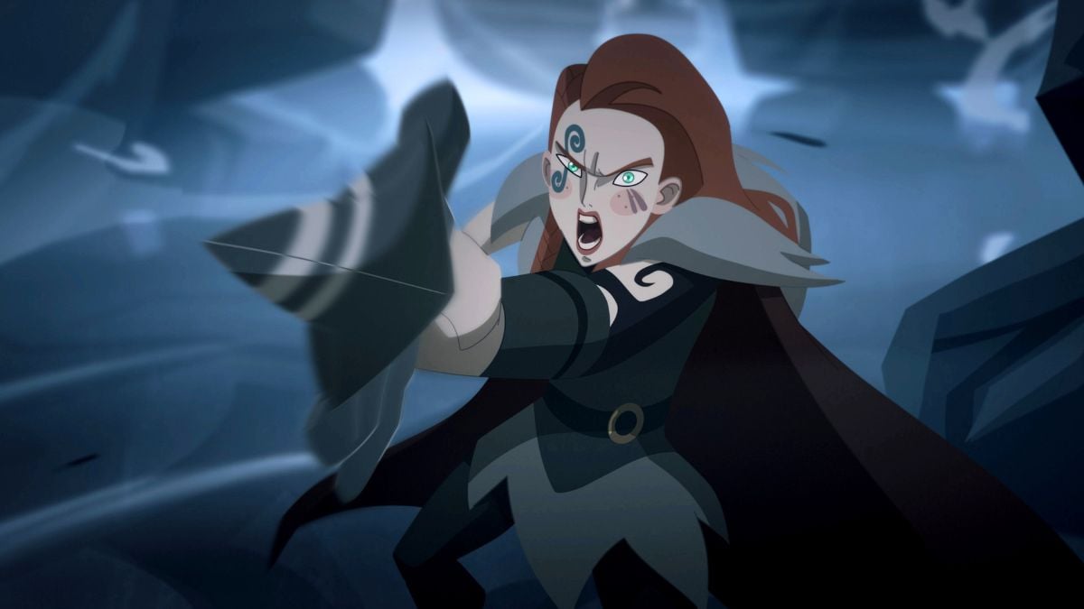 Sigrid holding a spear in Zack Snyder's Twilight of the Gods