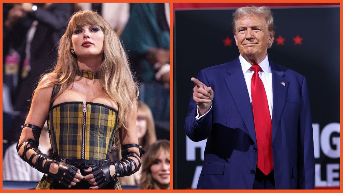 Taylor Swift attends the 2024 MTV Video Music Awards and Donald Trump speaks during a campaign event at the Linda Ronstadt Music Hall