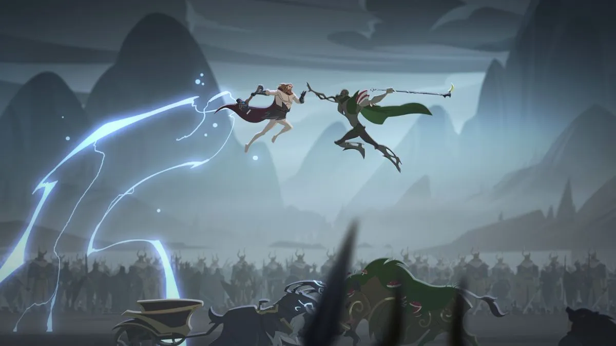 Thor battling an enemy in Zack Snyder's Twilight of the Gods