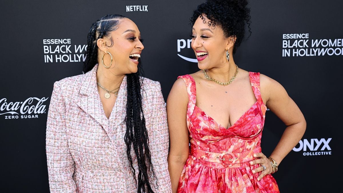 Tia Mowry-Hardrict and Tamera Mowry-Housley attend the 2023 ESSENCE Black Women In Hollywood Awards at Fairmont Century Plaza on March 09, 2023 in Los Angeles, California.