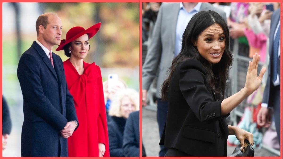 Prince William, Prince of Wales and Catherine, Princess of Wales attend a ceremonial welcome for The President and the First Lady of the Republic of Korea at Horse Guards Parade on November 21, 2023 in London, England/Prince Harry, Duke of Sussex and Meghan, Duchess of Sussex visit Trinity College on the second day of their official two day royal visit to Ireland on July 11, 2018 in Dublin, Ireland.