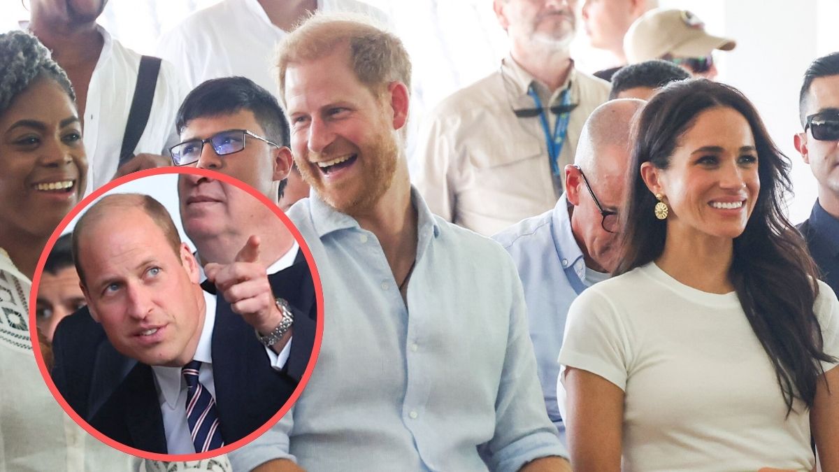 Prince Harry, Duke of Sussex and Meghan, Duchess of Sussex seen at the Unidad Recreativa El Vallado on August 18, 2024 in Cali, Colombia/Prince William, Prince of Wales and President of The FA with Prince George during the UEFA EURO 2024 final match between Spain and England at Olympiastadion on July 14, 2024 in Berlin, Germany.