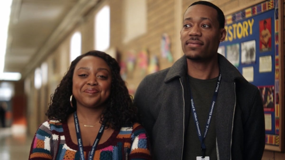 Quinta Brunson as Janine and Tyler James Williams as Gregory on Abbott Elementary