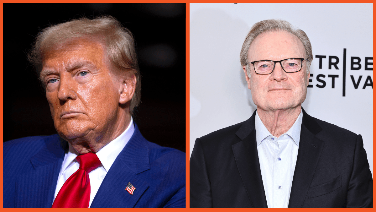 A pouting Donald Trump next to a smiling Lawrence O'Donnell