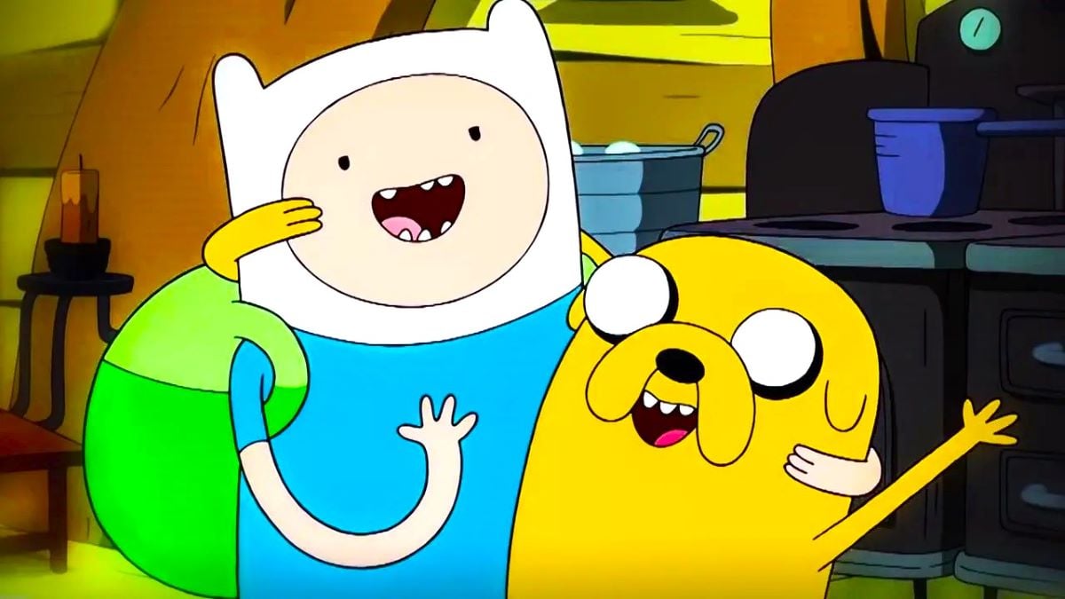 An image of "Adventure Time" characters Jake and Finn smiling