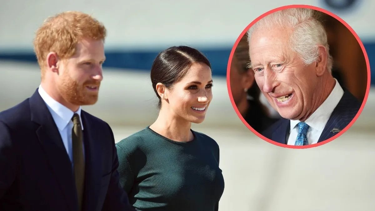 Harry, Duke of Sussex and Meghan, Duchess of Sussex arrive at Dublin city airport on their official two day royal visit to Ireland on July 10, 2018 in Dublin, Ireland/King Charles III meets New Zealand's Black Ferns rugby union team at Buckingham Palace on September 11, 2024 in London, England.