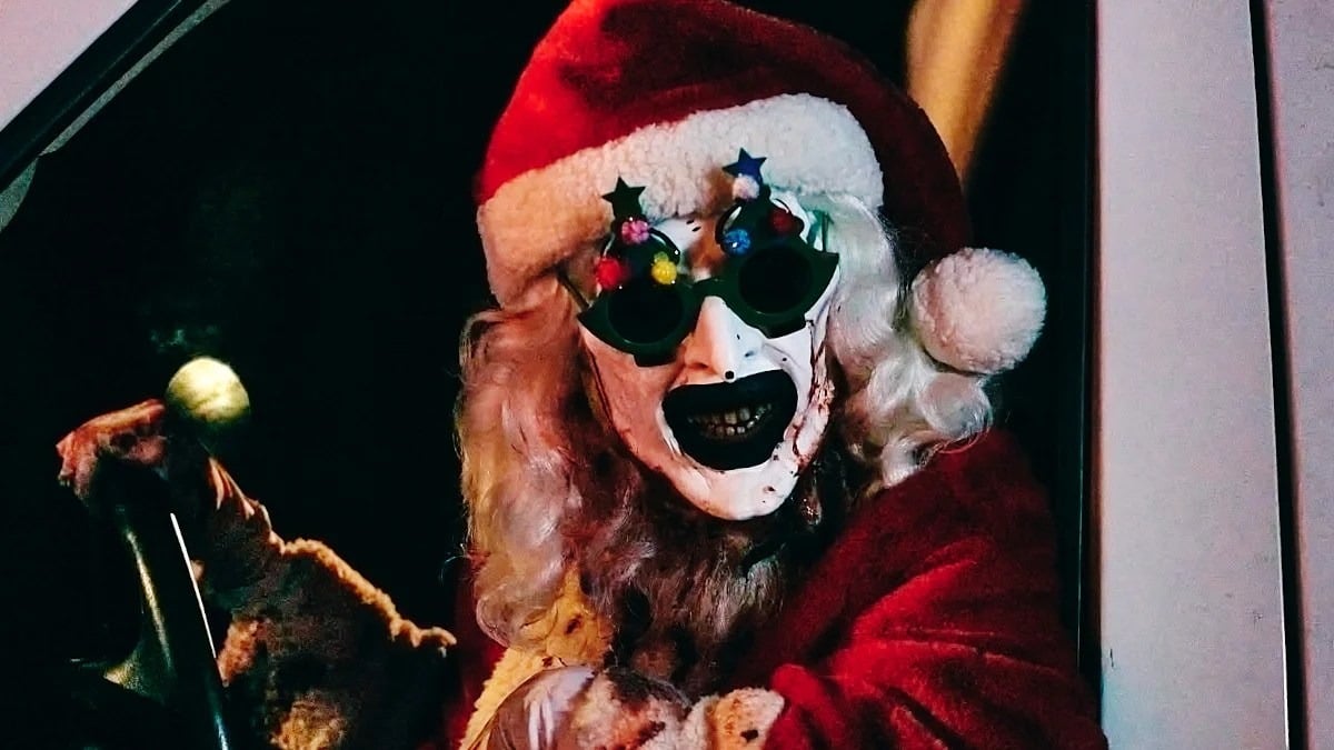 Art the Clown dressed as Santa Claus