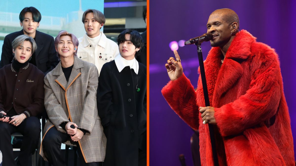 NEW YORK, NEW YORK - FEBRUARY 21: (L-R) Jimin, Jungkook, RM, J-Hope, V, Jin, and SUGA of the K-pop boy band BTS visit the "Today" Show at Rockefeller Plaza on February 21, 2020 in New York City. (Photo by Cindy Ord/WireImage)