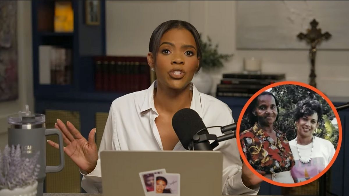 A photo of Kamala Harris and her grandmother Beryl, on a larger photo of Candace Owens