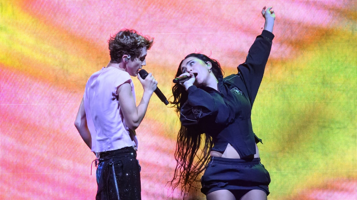 Charli XCX joins Troye Sivan on stage during the Something to Give Each Other Tour at OVO Arena Wembley