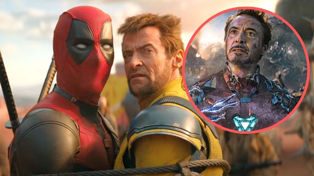 Wade and Logan in Deadpool & Wolverine. Inset: Iron Man in Avengers: Endgame.