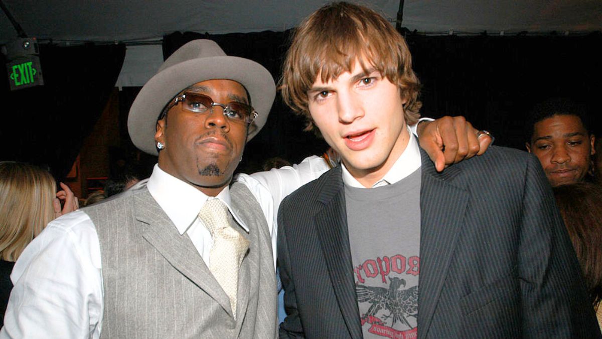 Sean "P. Diddy" Combs and Ashton Kutcher during VH1 Big In '03 - Backstage and Audience at Universal Amphitheater in Universal City, California, United States. (Photo by KMazur/WireImage for VH-1 Channel - New York)