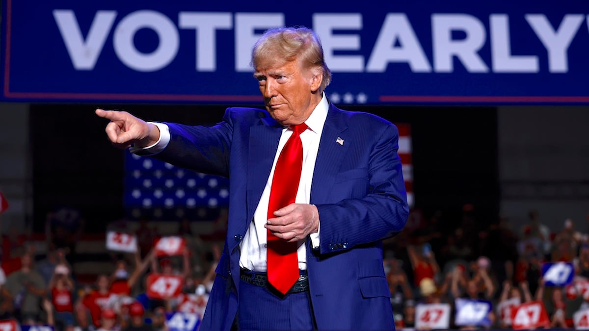 Republican presidential nominee, former U.S. President Donald Trump speaks during a rally at Mullett Arena