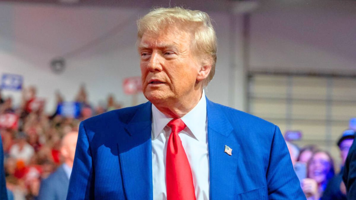 OAKS, PENNSYLVANIA - OCTOBER 14: Republican presidential nominee, former President Donald Trump, holds a town hall at the Greater Philadelphia Expo Center on October 14, 2024 in Oaks, Pennsylvania. His rival, Democratic presidential nominee, Vice President Kamala Harris, is speaking in Western Pennsylvania city of Erie. (Photo by Spencer Platt/Getty Images)