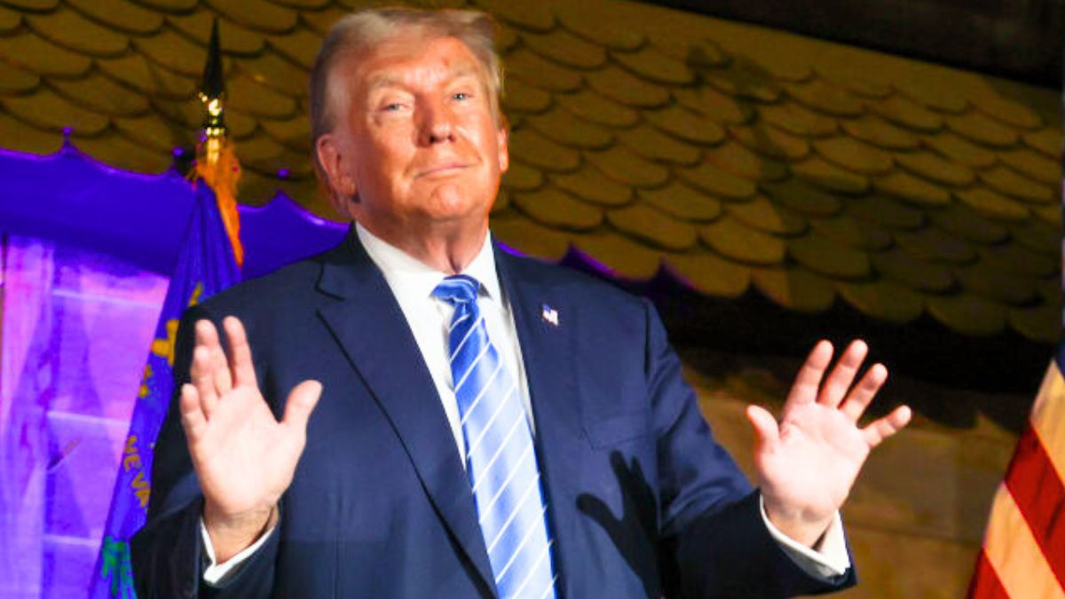 LAS VEGAS, NEVADA - OCTOBER 28: Republican presidential candidate former U.S. President Donald Trump dances during the Team Trump Nevada Commit to Caucus Event at Stoney's Rockin' Country on October 28, 2023 in Las Vegas, Nevada. The event was one of several campaign stops Trump made across Las Vegas while preparing for reelection. (Photo by Ian Maule/Getty Images)