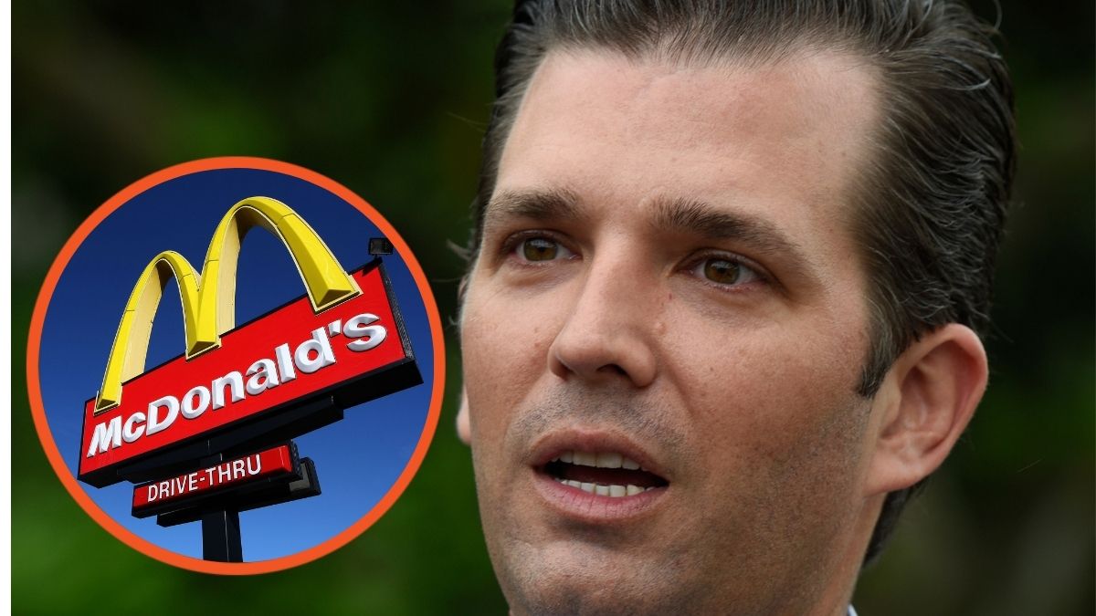 Donald Trump, Jr. attends the 139th White House Easter Egg Roll at The White House and a sign stands outside of a McDonald's restaurant