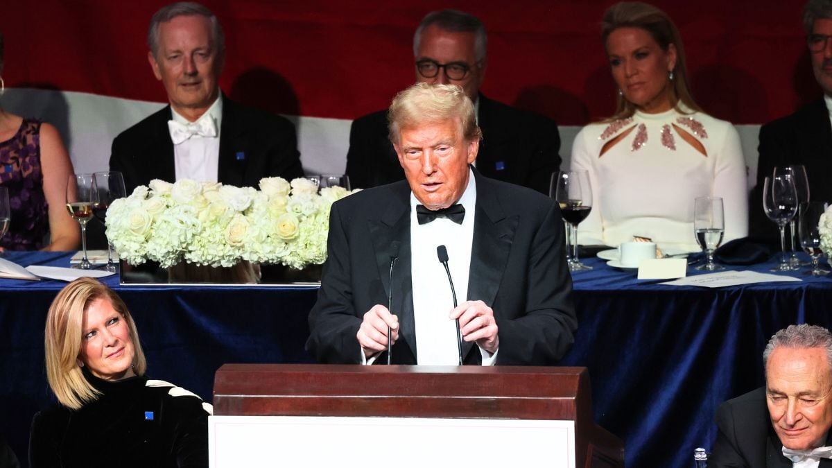 Republican presidential nominee, former U.S. President Donald Trump speaks during the annual Alfred E. Smith Foundation Dinner at the New York Hilton Midtown on October 17, 2024 in New York City. Trump was the featured speaker with comedian Jim Gaffigan as the Master of Ceremonies at the the 79th Annual Alfred E. Smith Memorial Foundation Dinner. The dinner, a white-tie charity event that benefits Catholic charities, is known for political figures poking fun at one another. The foundation honors the late Alfred E. Smith, former governor of New York and America's first Catholic presidential nominee. (Photo by Michael M. Santiago/Getty Images)