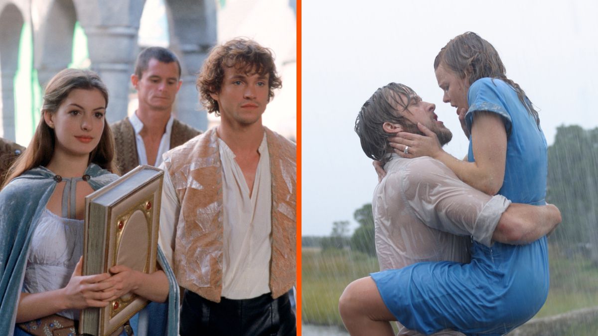 Stills from Ella Enchanted and The Notebook side by side