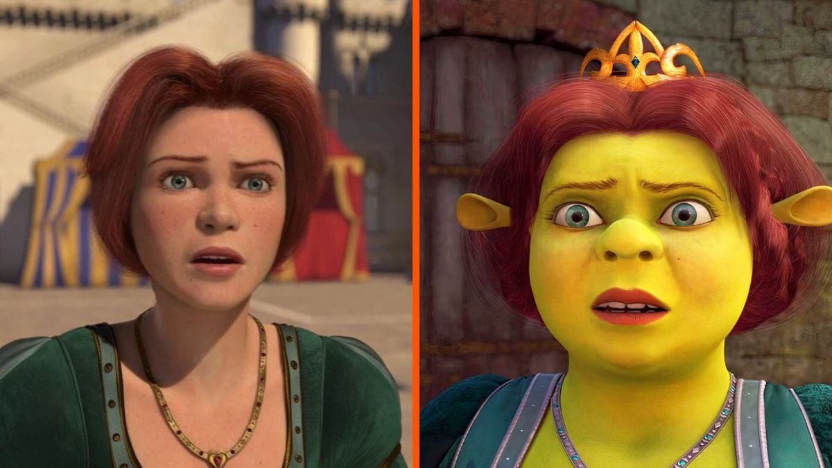 Fiona as a human and as an ogre in shrek