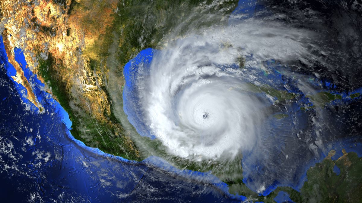 hurricane approaching the American continent visible above the Earth, a view from the satellite. Elements of this image furnished by NASA.