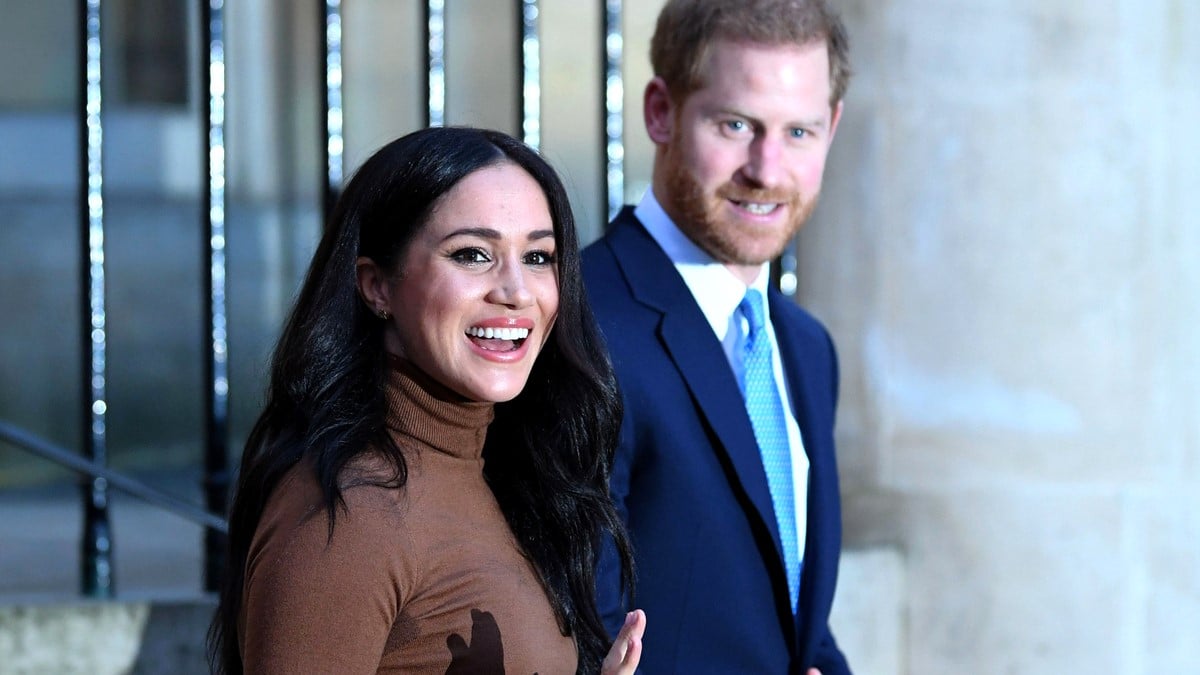 Prince Harry, Duke of Sussex and Meghan, Duchess of Sussex react after their visit to Canada House in thanks for the warm Canadian hospitality and support they received during their recent stay in Canada, on January 7, 2020 in London, England.