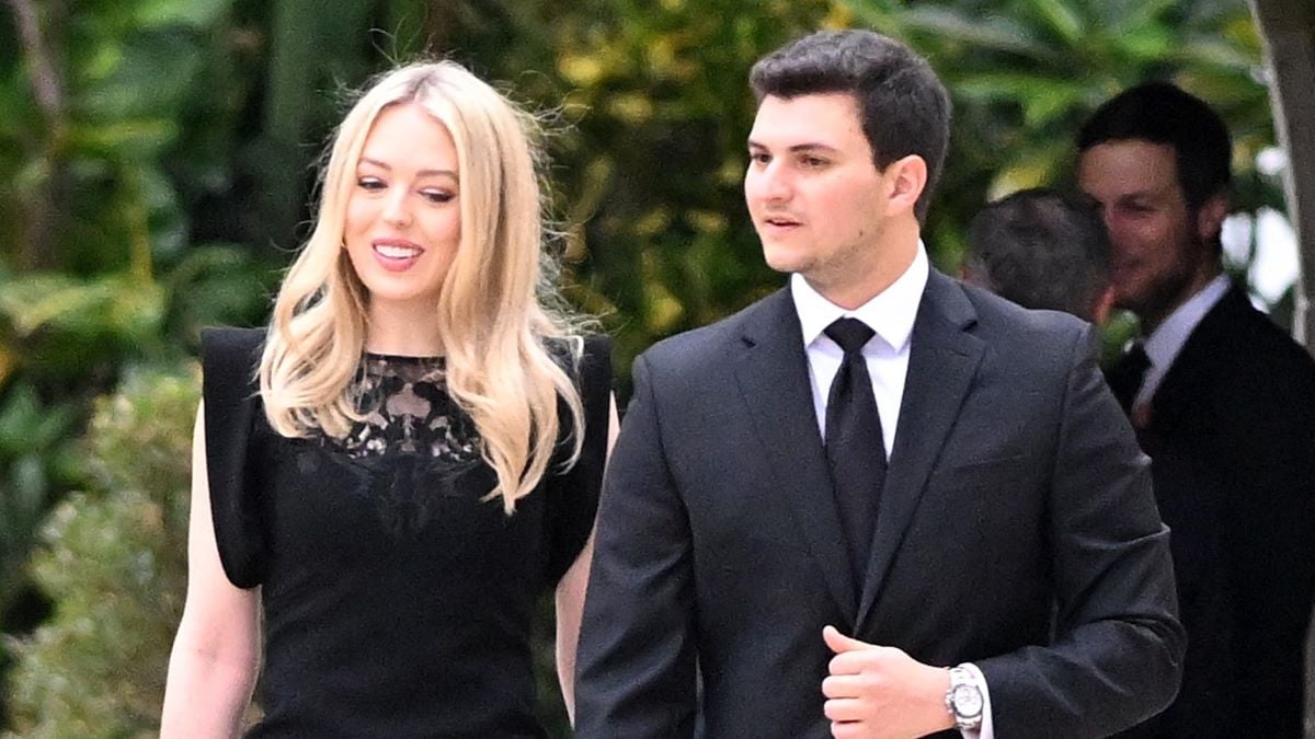 Tiffany Trump and Michael Boulos are seen arriving for the funeral of Amalija Knavs on January 18, 2024 in Palm Beach, Florida. (Photo by MEGA/GC Images)