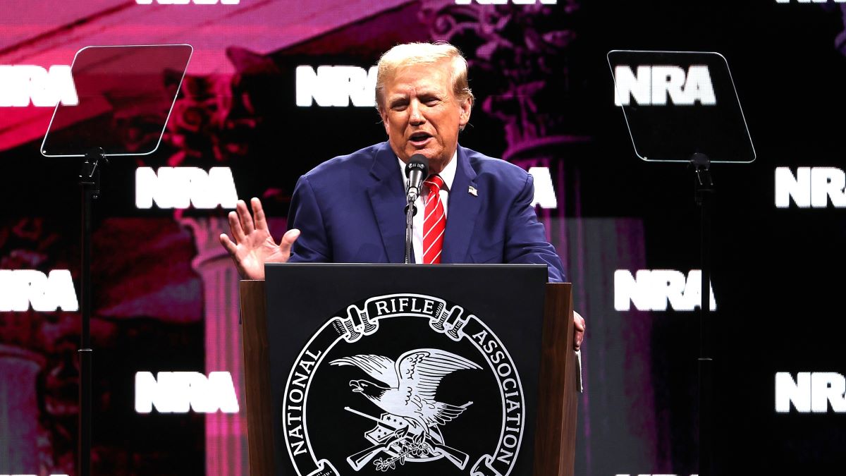 Former U.S. President Donald Trump speaks during the NRA ILA Leadership Forum at the National Rifle Association (NRA) Annual Meeting & Exhibits at the Kay Bailey Hutchison Convention Center on May 18, 2024 in Dallas, Texas. The National Rifle Association's annual meeting and exhibit runs through Sunday. (Photo by Justin Sullivan/Getty Images)