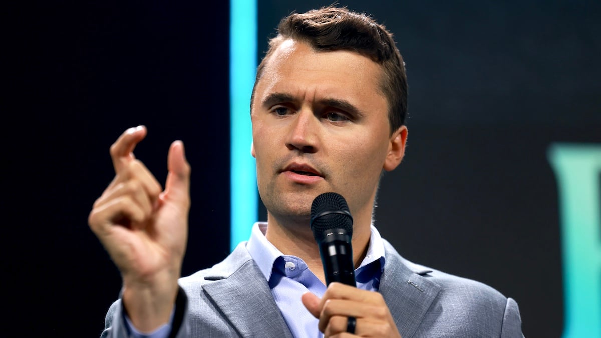 WEST PALM BEACH, FLORIDA—JULY 26: Charlie Kirk, who founded Turning Point USA, speaks before former President Donald Trump's arrival during a Turning Point USA Believers Summit conference at the Palm Beach Convention Center on July 26, 2024 in West Palm Beach, Florida. Trump had earlier in the day met with Israeli Prime Minister Benjamin Netanyahu at Mar-a-Lago.