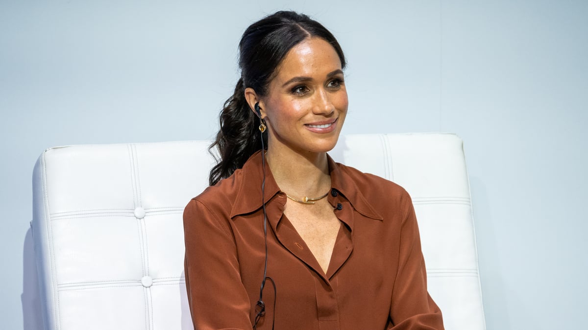 BOGOTA, COLOMBIA - AUGUST 15: Meghan, Duchess of Sussex, during a forum about digital responsibility at EAN University during a visit around Colombia on August 15, 2024 in Bogota, Colombia.