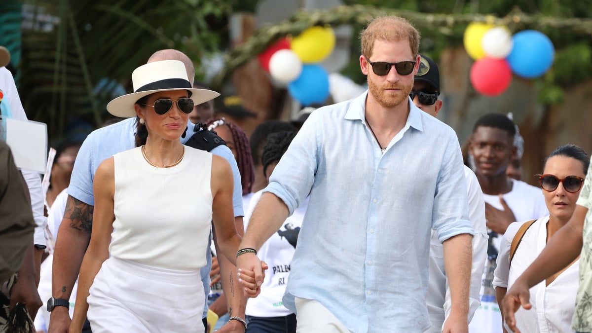 PALENQUE, COLOMBIA - AUGUST 17: Prince Harry, Duke of Sussex and Meghan, Duchess of Sussex are seen in the streets of San Basilio de Palenque during a visit around Colombia on August 17, 2024 in Cartagena, Colombia.