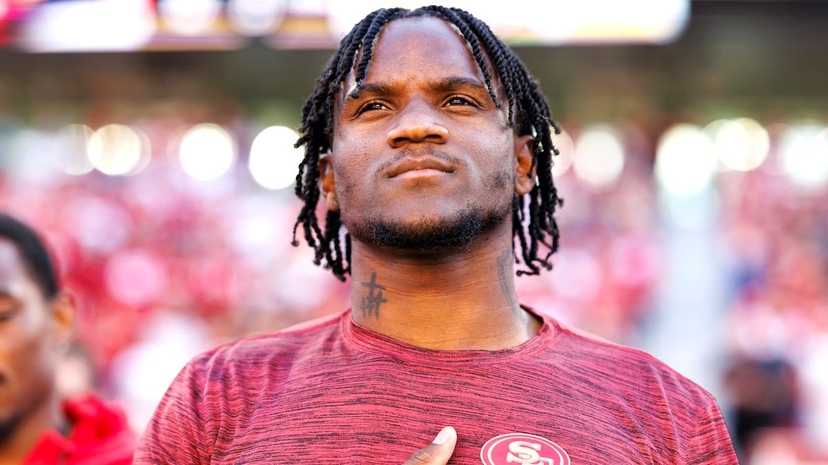 SANTA CLARA, CA - AUGUST 18: Cornerback Charvarius Ward #7 of the San Francisco 49ers stands on the sidelines during the national anthem prior to an NFL preseason football game against the New Orleans Saints, at Levi's Stadium on August 18, 2024 in Santa Clara, California.