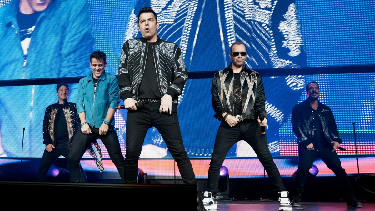 NEWARK, NEW JERSEY - SEPTEMBER 28: (L-R) Jonathan Knight, Joey McIntyre, Jordan Knight, Donnie Wahlberg, and Danny Wood of New Kids On The Block perform onstage during Audacy's 11th Annual We Can Survive at Prudential Center on September 28, 2024 in Newark, New Jersey. (Photo by Manny Carabel/Getty Images for Audacy)