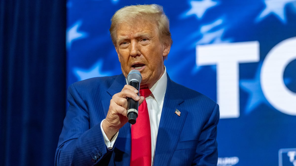 OAKS, PENNSYLVANIA - OCTOBER 14: Republican presidential nominee, former President Donald Trump, holds a town hall at the Greater Philadelphia Expo Center on October 14, 2024 in Oaks, Pennsylvania. His rival, Democratic presidential nominee, Vice President Kamala Harris, is speaking in Western Pennsylvania city of Erie.