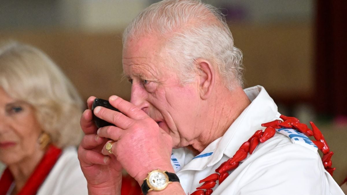 King Charles III and Queen Camilla during a Ava Ceremony in the Church Hall on October 24, 2024 in Apia, Samoa. The King's visit to Australia is his first as monarch, and the Commonwealth Heads of Government Meeting (CHOGM) in Samoa will be his first as head of the Commonwealth. (Photo by Victoria Jones - Pool/Getty Images)