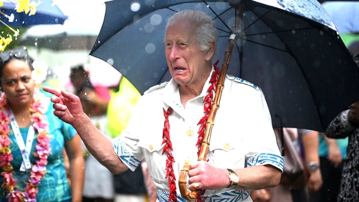 King Charles III reacts as he visits O Le Pupu-Pue National Park, the nation's oldest park, on October 24, 2024 in Apia, Samoa.