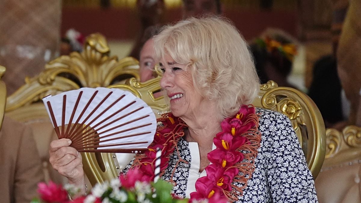 King Charles III and Queen Camilla smile during a farewell ceremony, on the final day of the royal visit to Australia and Samoa at the Siumu Village on October 26, 2024 in Apia, Samoa. The King's visit to Australia is his first as monarch, and the Commonwealth Heads of Government Meeting (CHOGM) in Samoa will be his first as head of the Commonwealth. (Photo by Aaron Chown - Pool/Getty Images)