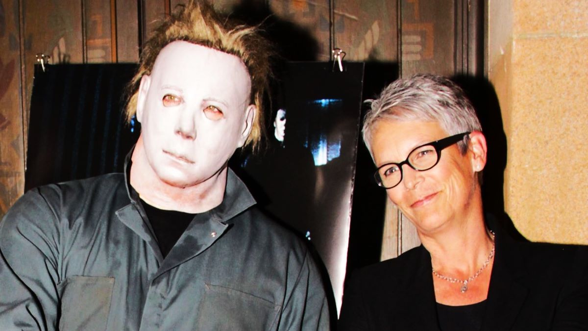 John Carpenter, an actor dressed as 'Halloween' character Michael Myers, and Jamie Lee Curtis attend the American Cinematheque Film Series' Beyond Fest - "Halloween" Screening And Q&A With Jamie Lee Curtis and John Carpenter at American Cinematheque's Egyptian Theatre on October 1, 2014 in Hollywood, California. (Photo by Justin Baker/WireImage)