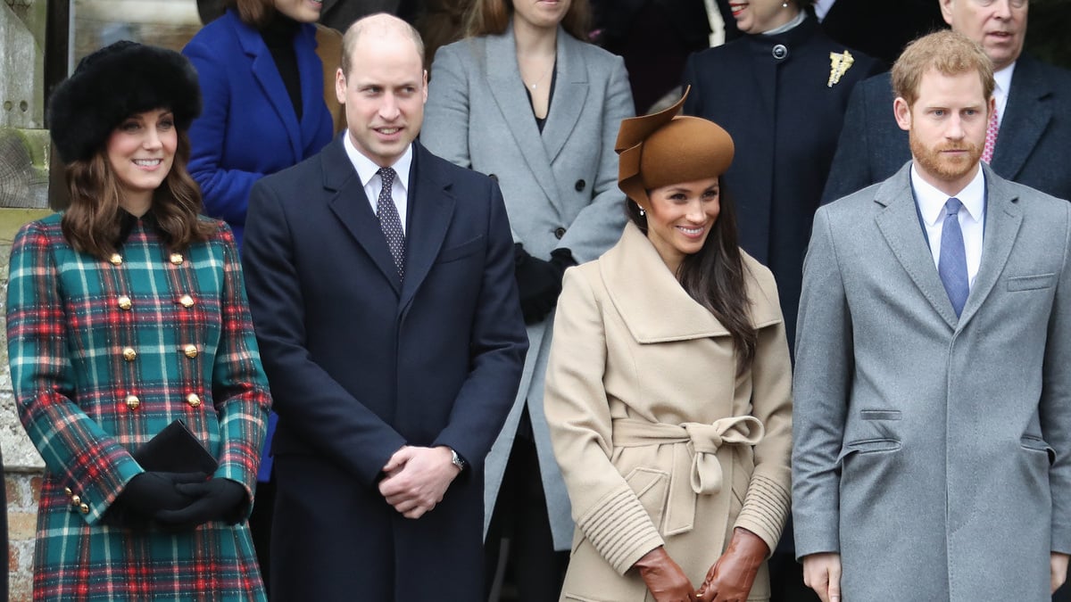 KING'S LYNN, ENGLAND - DECEMBER 25: Princess Beatrice, Princess Eugenie, Princess Anne, Princess Royal, Prince Andrew, Duke of York, Prince William, Duke of Cambridge, Catherine, Duchess of Cambridge, Meghan Markle and Prince Harry attend Christmas Day Church service at Church of St Mary Magdalene on December 25, 2017 in King's Lynn, England.