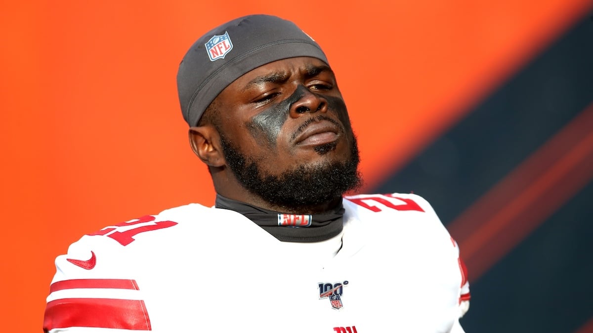 Jabrill Peppers #21 of the New York Giants looks on during the game against the Chicago Bears at Soldier Field