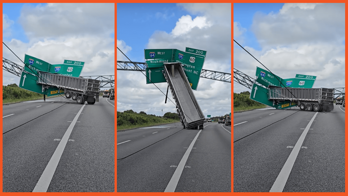 Screenshots of viral TikTok of truck crash on a highway