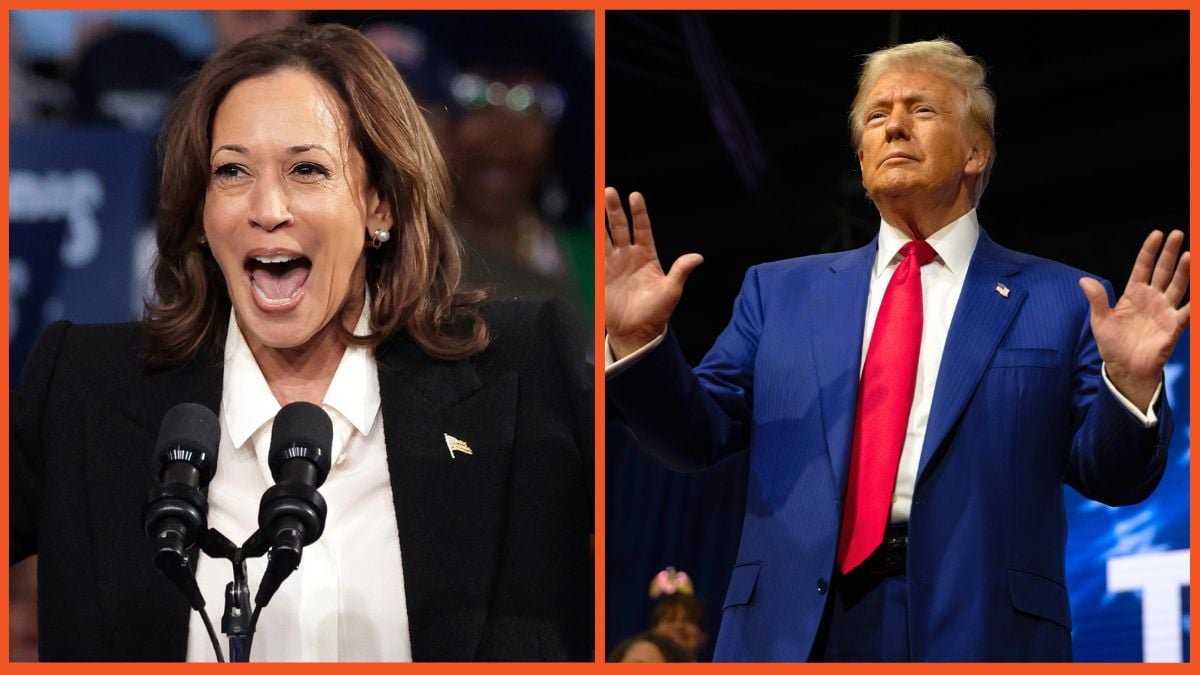 Kamala Harris speaks during a campaign rally at the Williams Arena and Donald Trump holds a town hall at the Greater Philadelphia Expo Center